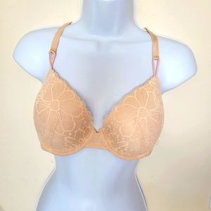Victoria’s Secret  Lined Demi TAN Lace Bra Size 36C Cross Back